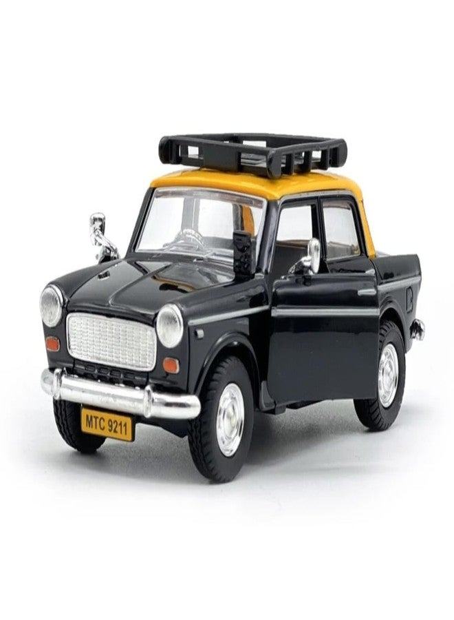 TRICKS TOYS Plastic Toys Bombay Ambassador Taxi car, Pull Back Action Car for Kids Toys with Classic Indian Design, Vintage Miniature Model, Padmini Premier Vintage Toy Car Replica (Black & Yellow) - Image 1